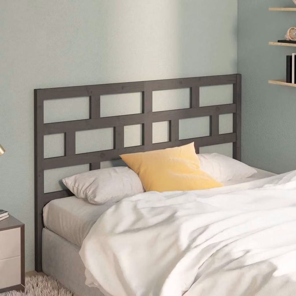 Testiera per letto vidaXL in legno massello di pino, colore grigio, L: 126 cm, P: 4 cm, H: 100 cm