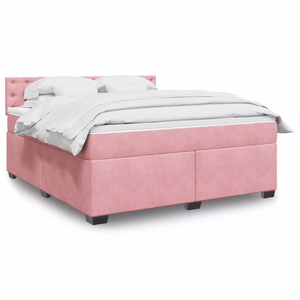 vidaXL Letto con Giroletto a Molle e Materasso Ibrido in Velluto Rosa e Bianco, L/P: 180 x 200 cm