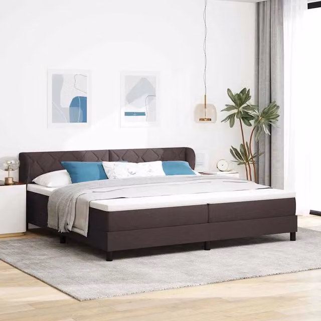 Letto a molle con testiera vidaXL in tessuto marrone, L/P/H: 200 x 200 x 28 cm – 1