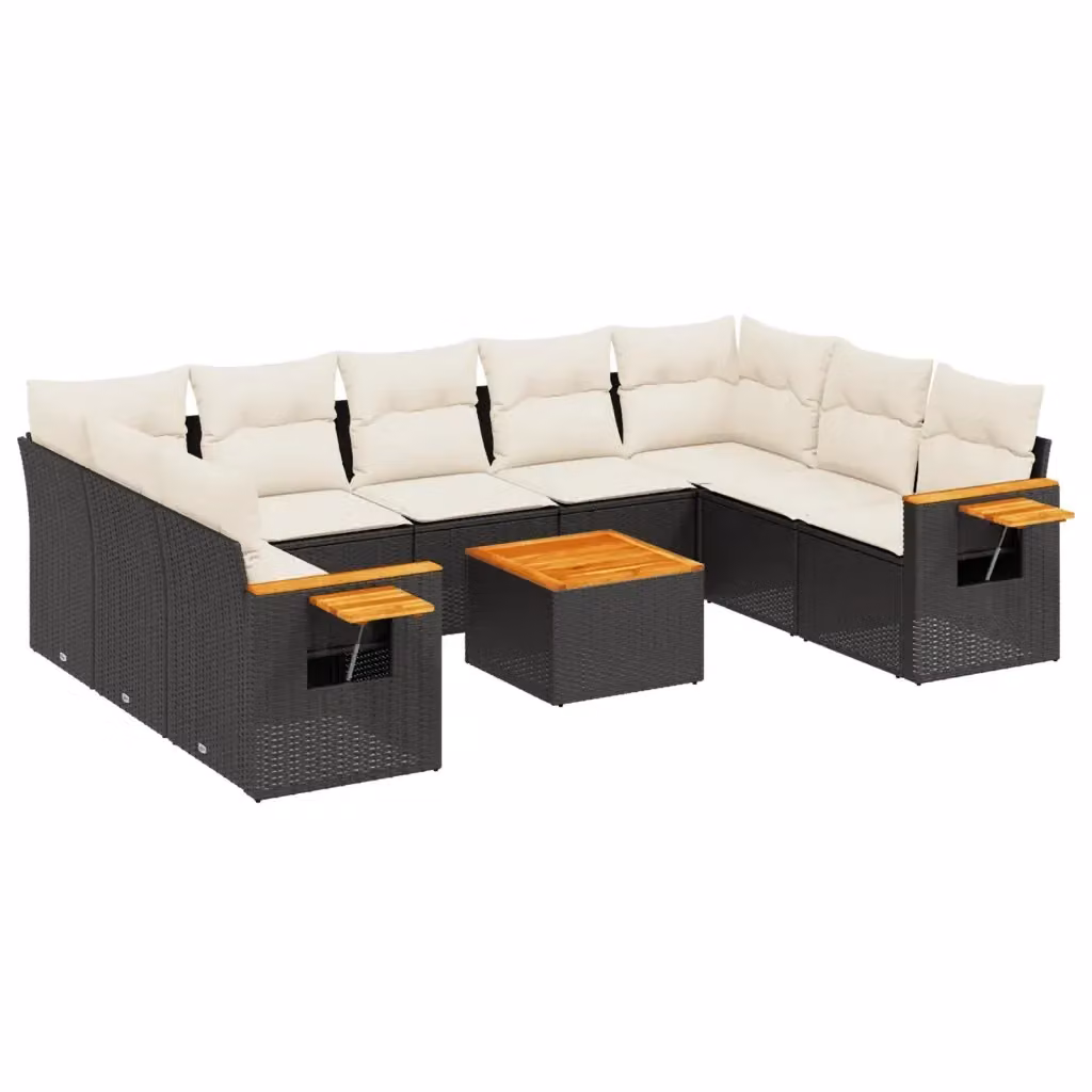 Set di divani da giardino vidaXL in polyrattan nero con cuscini e tavolino da esterno – 2