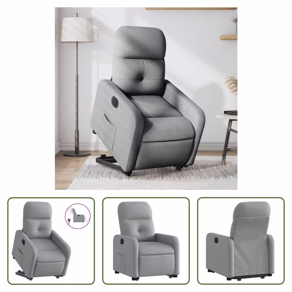 The Living Store Poltrona relax con supporto elettrico in tessuto grigio chiaro