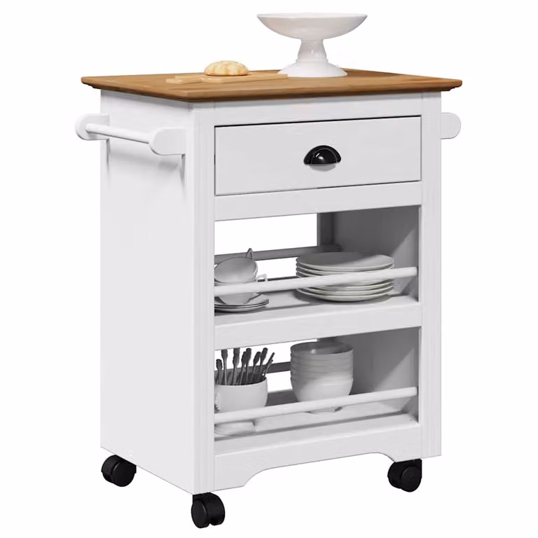 vidaXL Carrello da Cucina BODO in Legno e Metallo Bianco e Marrone L 67,5 cm x P 45 cm x H 80 cm