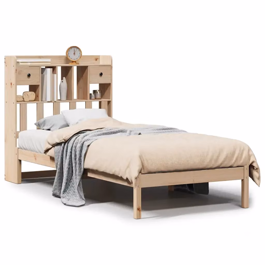 Letto Libreria vidaXL in Legno Massello di Pino Marrone con Ripiani Laterali L/P/H: 190 x 90 x 110 cm – 2
