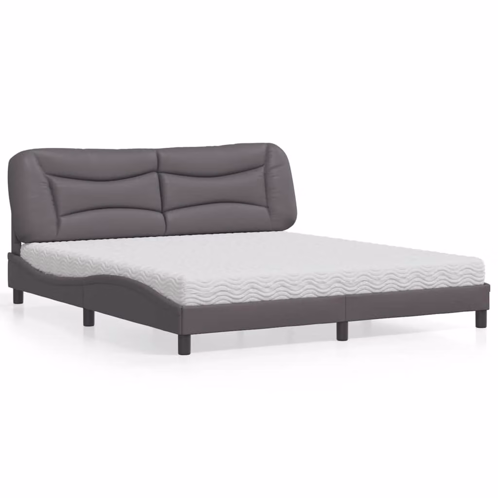 Letto con Materasso Hvar vidaXL in Similpelle Grigio e Bianco L/P/H: 180 x 200 x 185 cm – 1