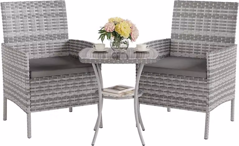 UDPATIO Set di 3 mobili da giardino per balcone e terrazza grigio