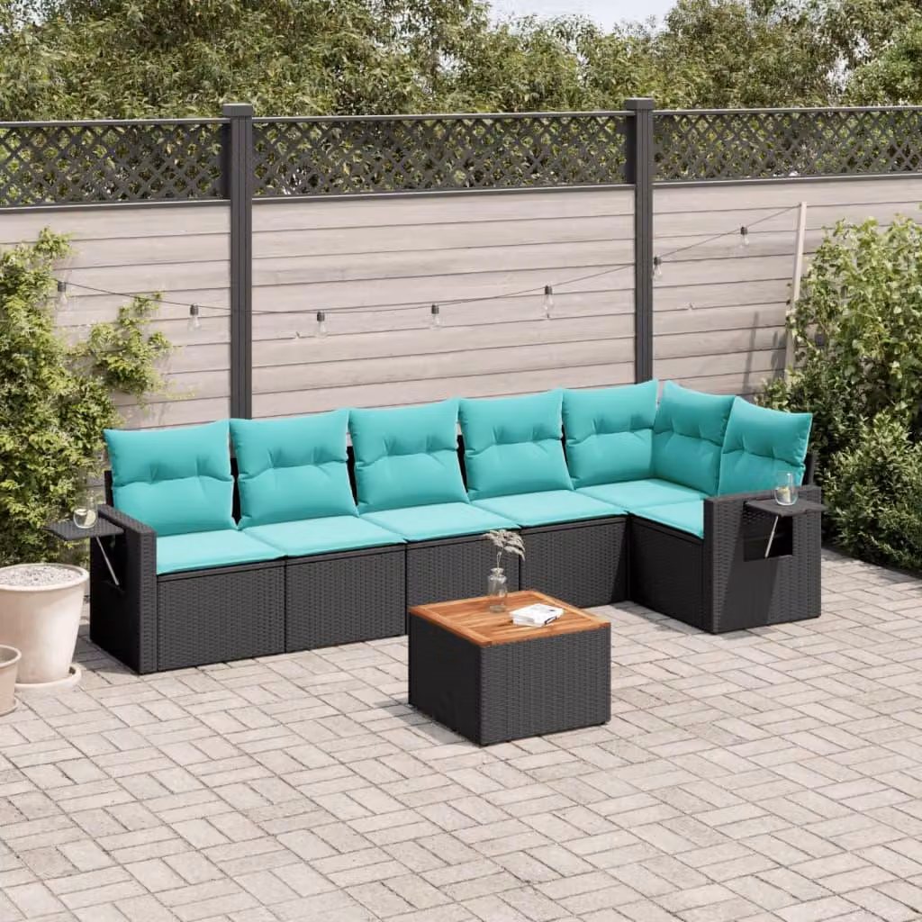 Maison Exclusive - Set di 7 mobili da giardino con cuscini, polyrattan nero