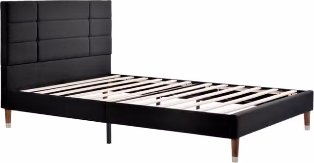 Letto matrimoniale imbottito 140x200 cm con rete a doghe e materasso a molle insacchettate, rivestimento in lino nero