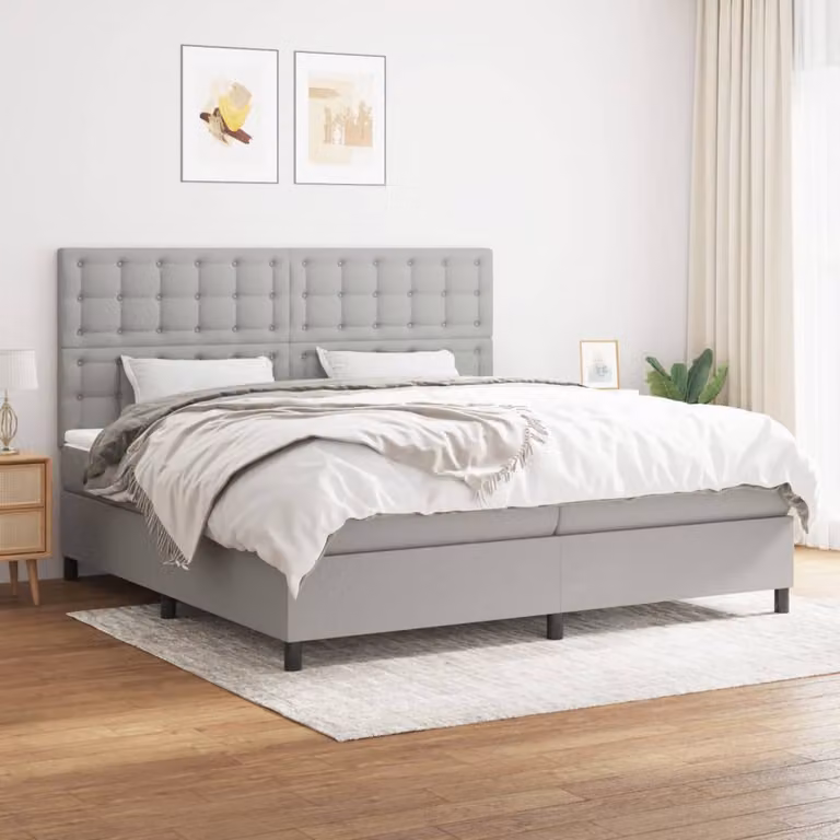 vidaXL Letto Ibrido con Giroletto a Molle e Materasso a Tasche Grigio Chiaro e Bianco L/P/H: 200 x 200 x 128 cm