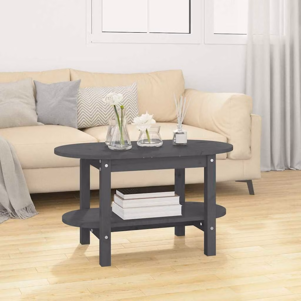 vidaXL Tavolino da Salotto in Legno di Pino Grigio L: 80 cm, P: 45 cm, H: 45 cm