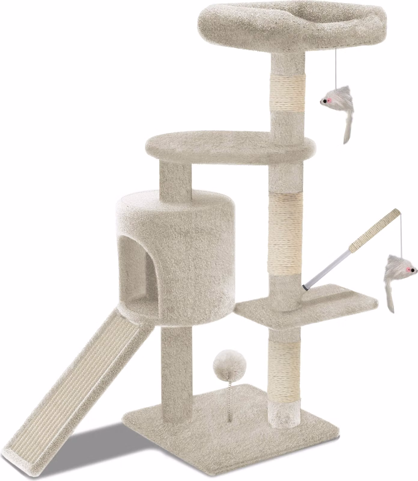 VOUNOT® Graffiatoio con tiragraffi in corda di sisal per gatti, albero per gatti 115 cm, beige