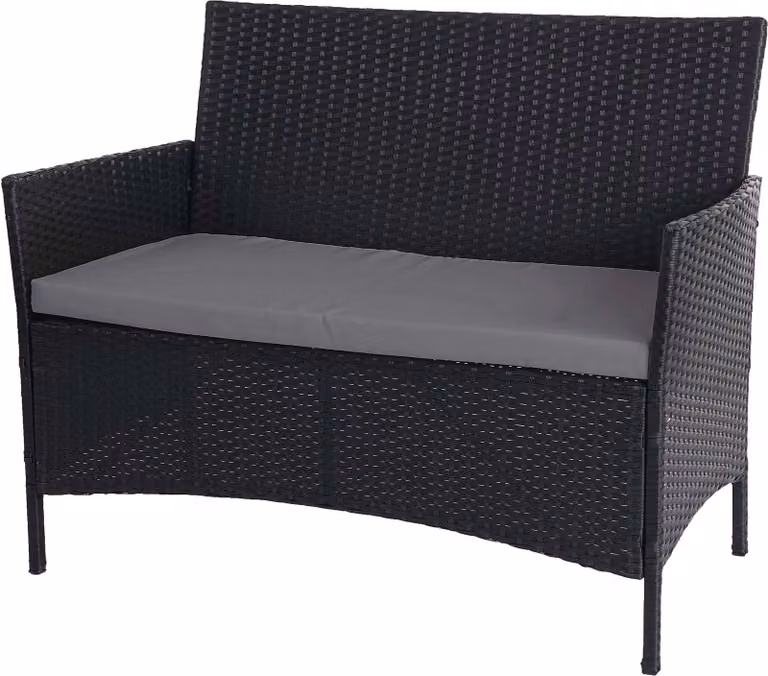 Panca da giardino in poly-rattan Halden, seduta ~ antracite, cuscini antracite