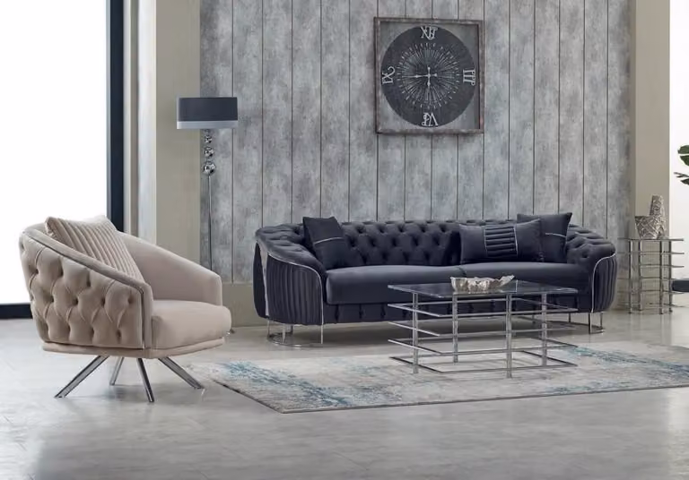 Couchgarnitur Polstersofa Dreisitzer Sessel Grau Couch Stoffsofa 2tlg