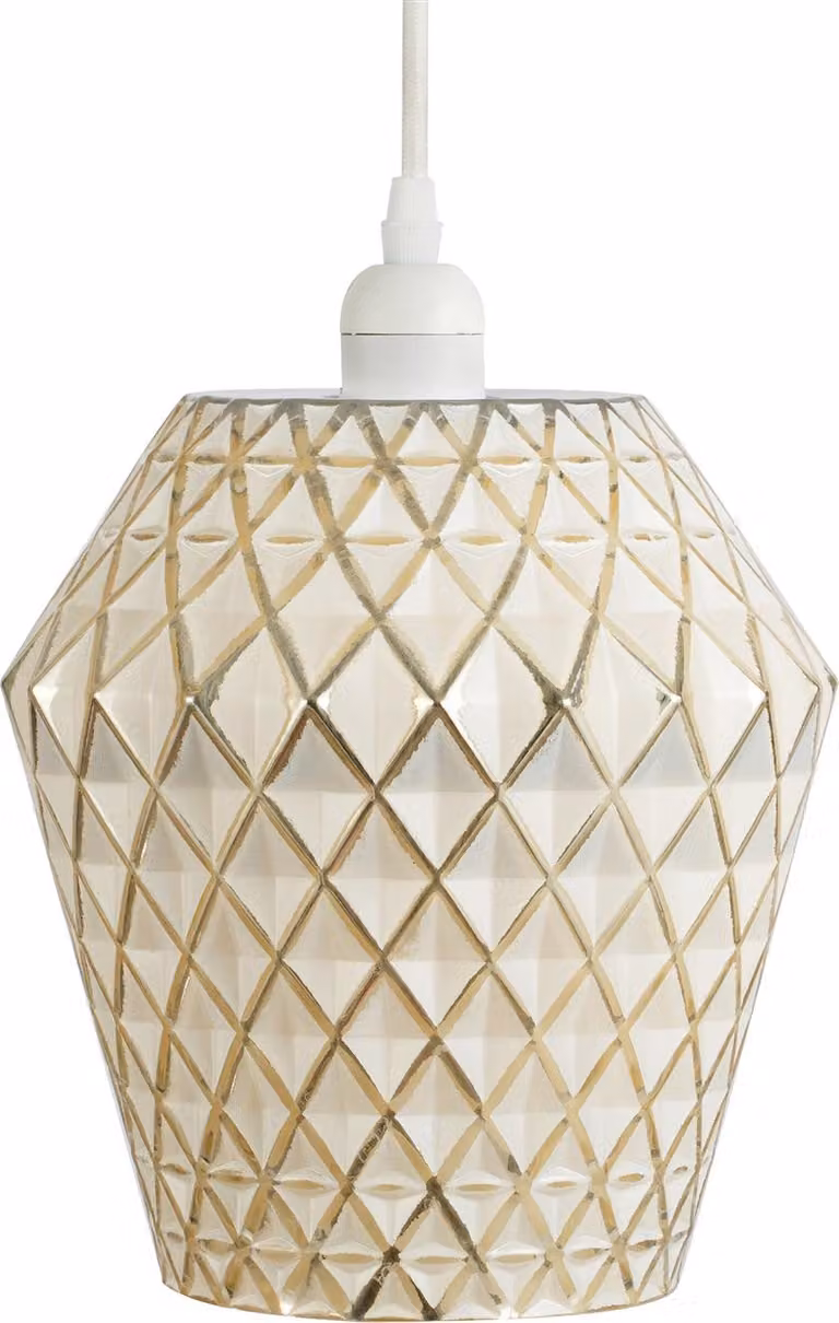 Lampada a sospensione Padiro, 20 x 20 x 27 cm - dorata e bianca - vetro - griglia geometrica - attacco E27