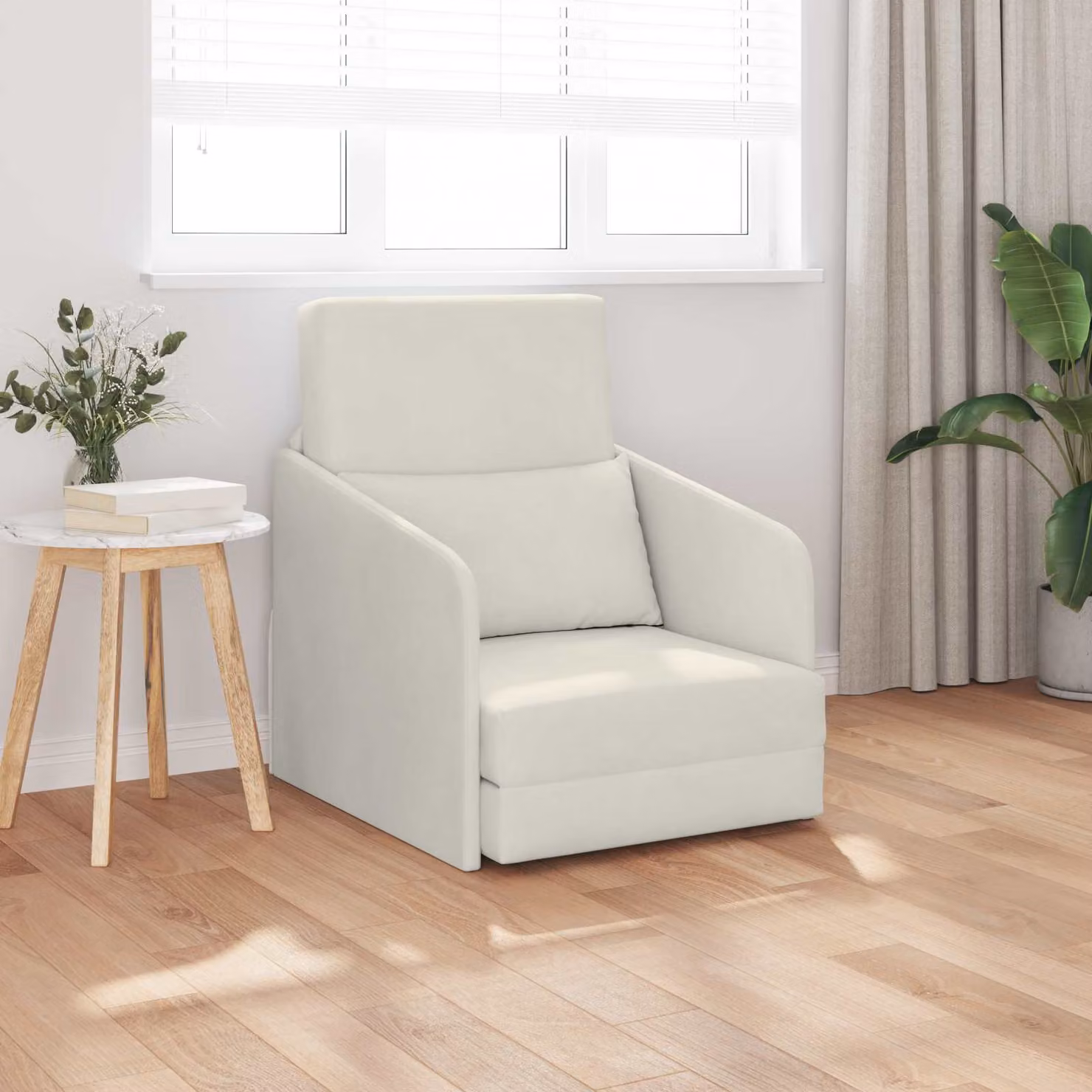 Divano letto vidaXL in velluto beige per soggiorno e camera da letto L: 65 cm, P: 80 cm, H: 83 cm
