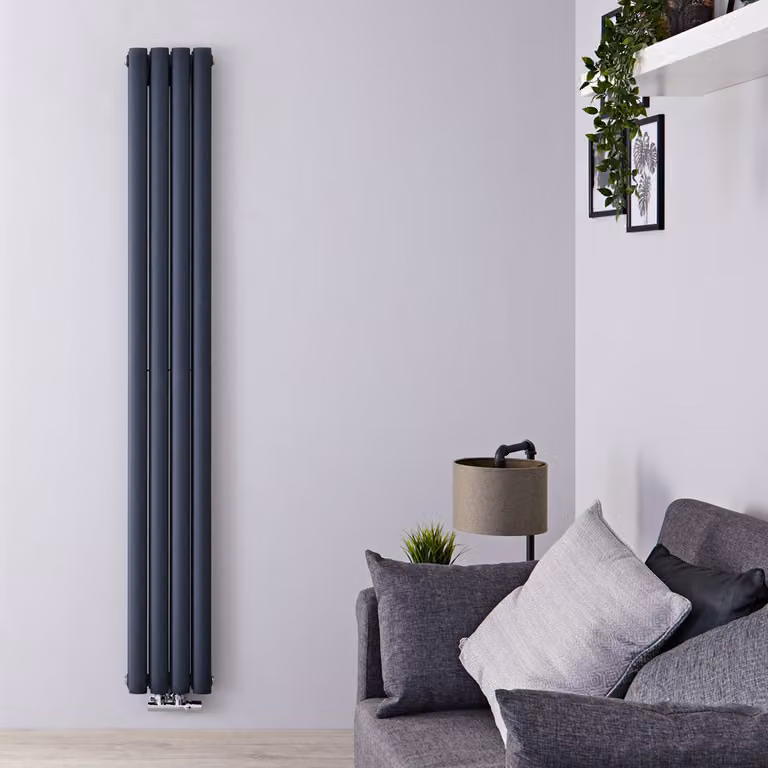 Radiatore Verticale Doppio Antracite di Design con Attacchi Centrali - 610W - 1600 x 236mm - Revive Caldae