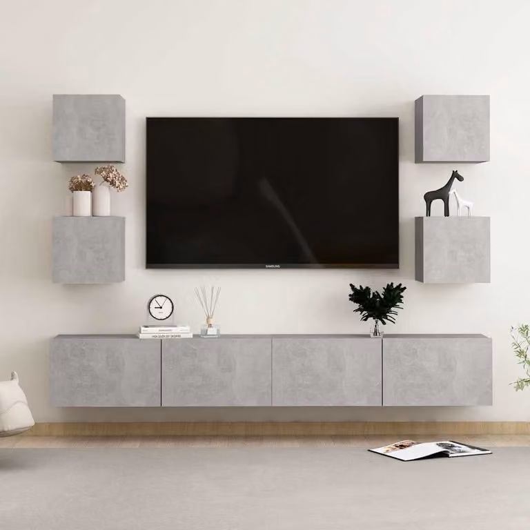 Set di mobili porta TV moderno vidaXL in legno e MDF, 6 pezzi, Grigio Cemento