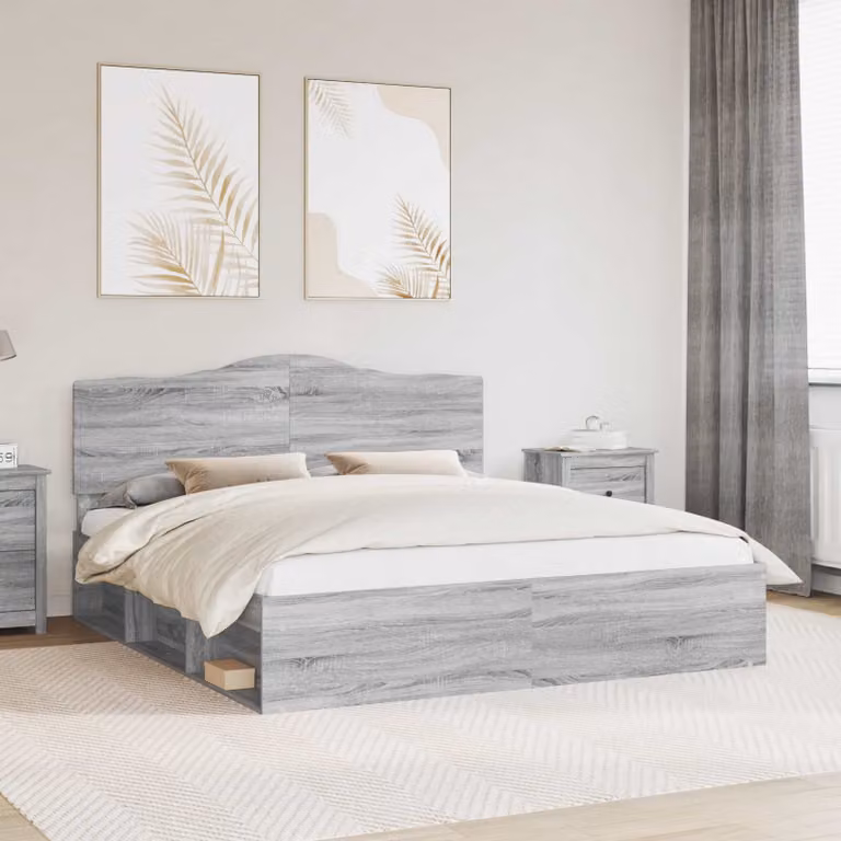 Struttura del letto vidaXL in pino massello Grigio Sonoma 200 x 200 cm