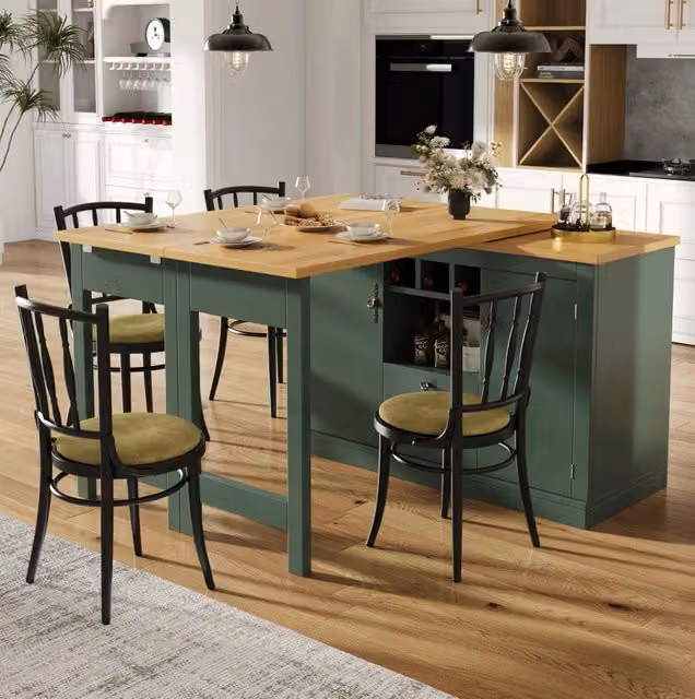 Tavolo bar allungabile girevole con vano contenitore 120-180 cm verde antico