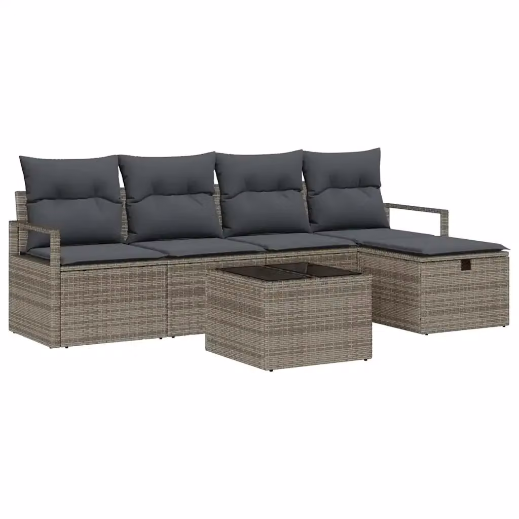 Set di divani da giardino vidaXL a forma di L con cuscini e tavolino, 6 pezzi, Grigio – 2
