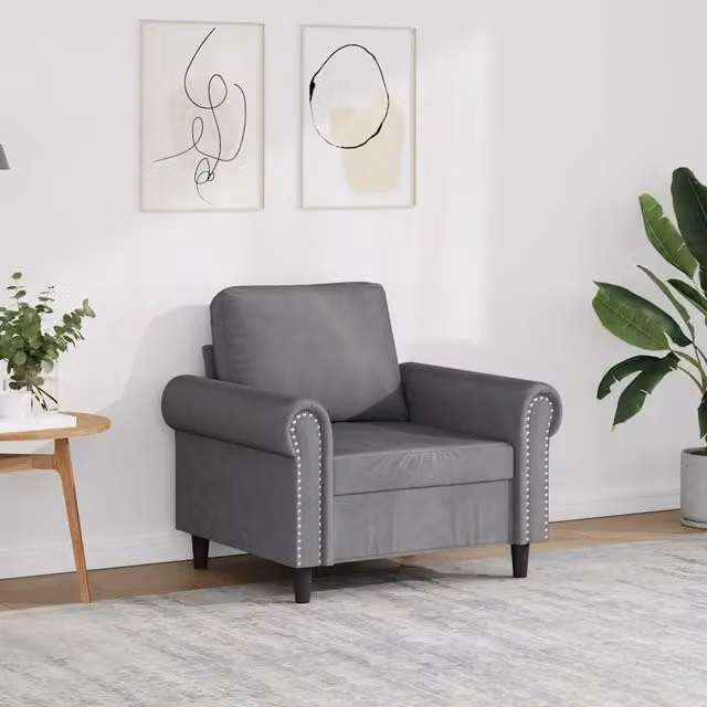 Poltrona moderna in velluto grigio vidaXL con struttura in metallo e braccioli – 1