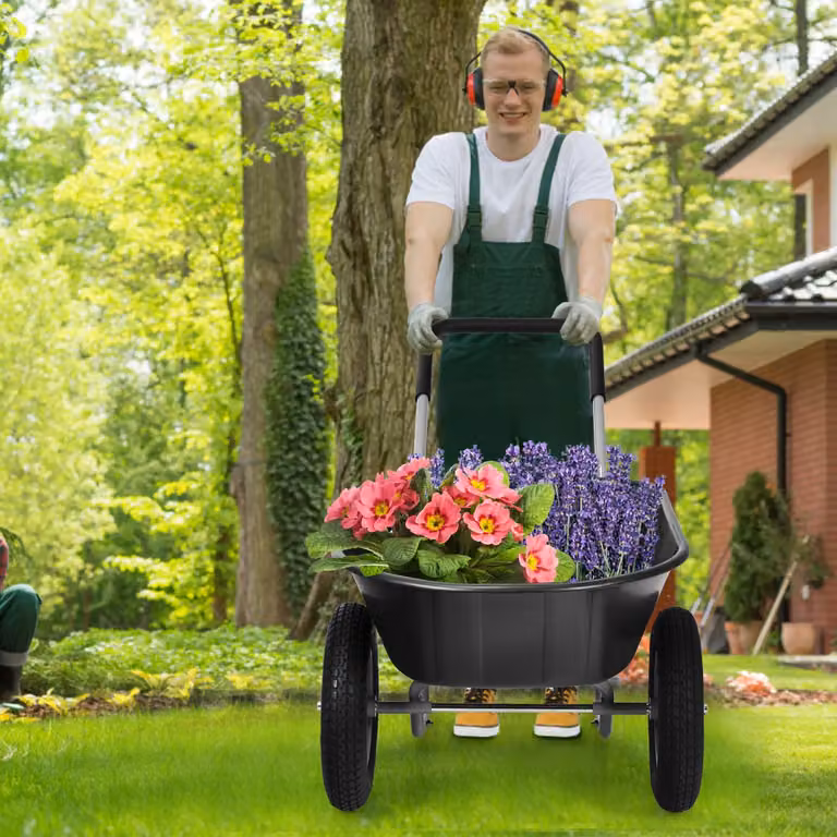 Carriola da giardino Costway con 2 ruote in acciaio e plastica, carrello resistente nero
