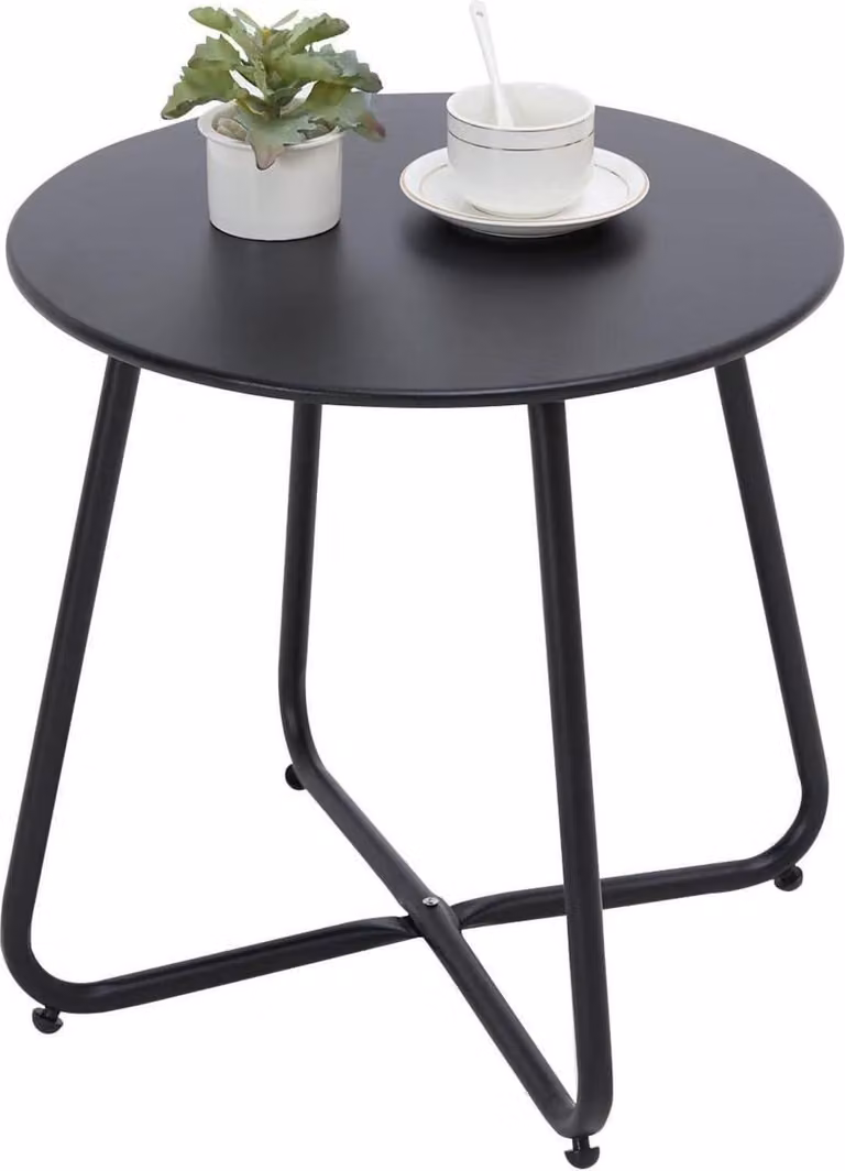 Tavolino da giardino in metallo rotondo nero Gambe regolabili 45x45H cm