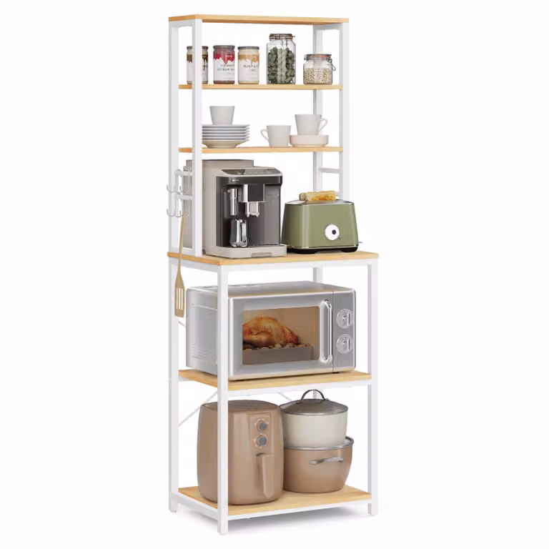 Scaffale da cucina VASAGLE, scaffale in piedi, 40 x 60 x 167 cm, rovere-colore-bianco