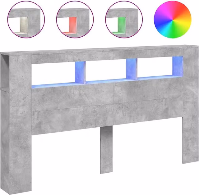 Testiera con LED e porta USB DESIGN IN in legno multistrato Grigio Cemento L: 180 cm, P: 18,5 cm, H: 103,5 cm