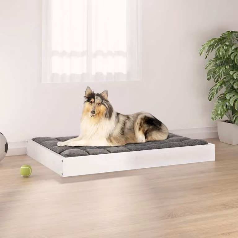 Cuccia per cani vidaXL in legno massello di pino bianca L 91,5 x P 64 x H 9 cm