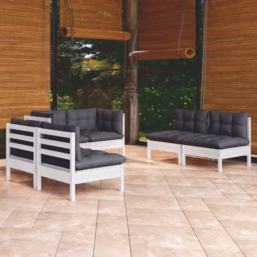 The Living Store Set da giardino da 6 pezzi con cuscini in legno di pino massiccio