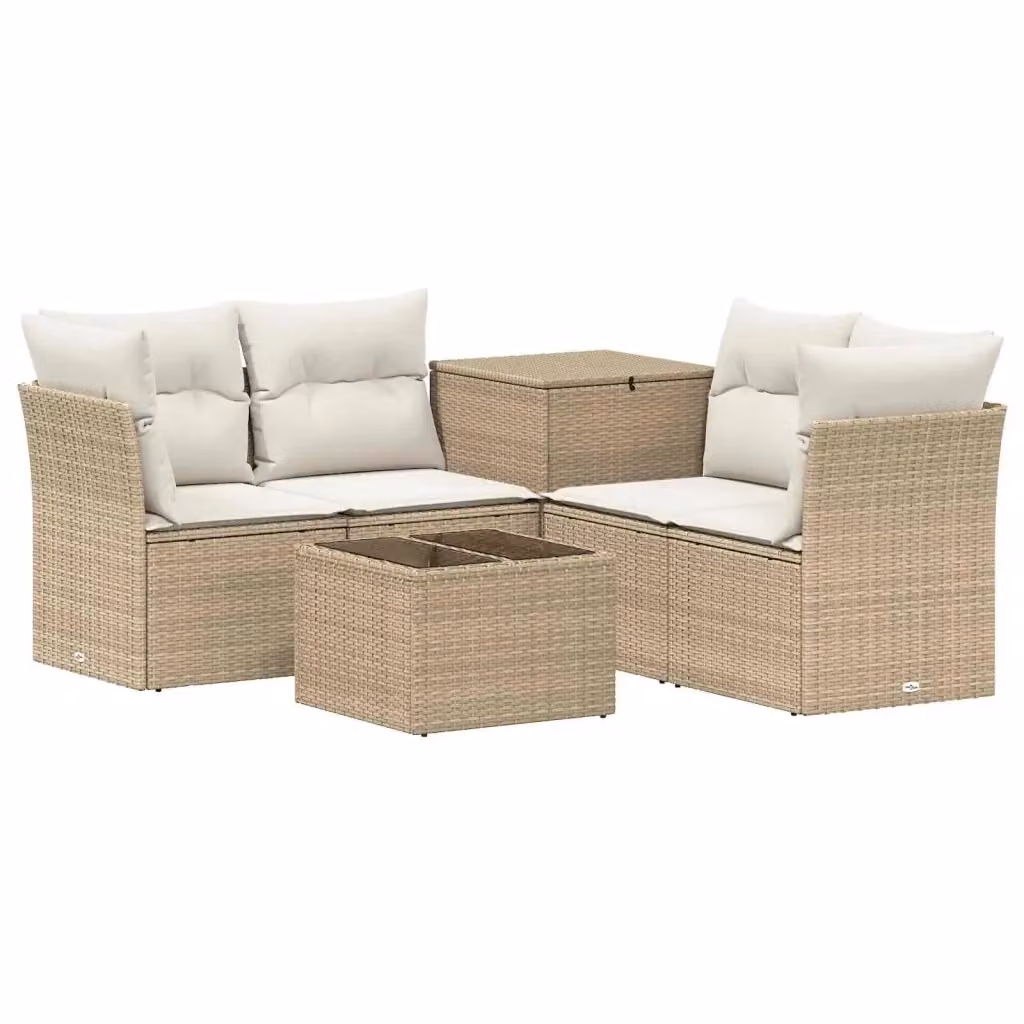Set di mobili da giardino vidaXL in polyrattan con divani, elementi angolari, tavolino e pouf, colori beige e bianco – 2