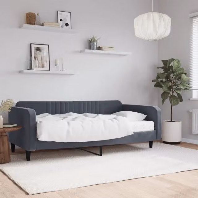Divano Letto con Materasso-Sofa Letto-Daybed Grigio Scuro 100x200 cm in Velluto 928691