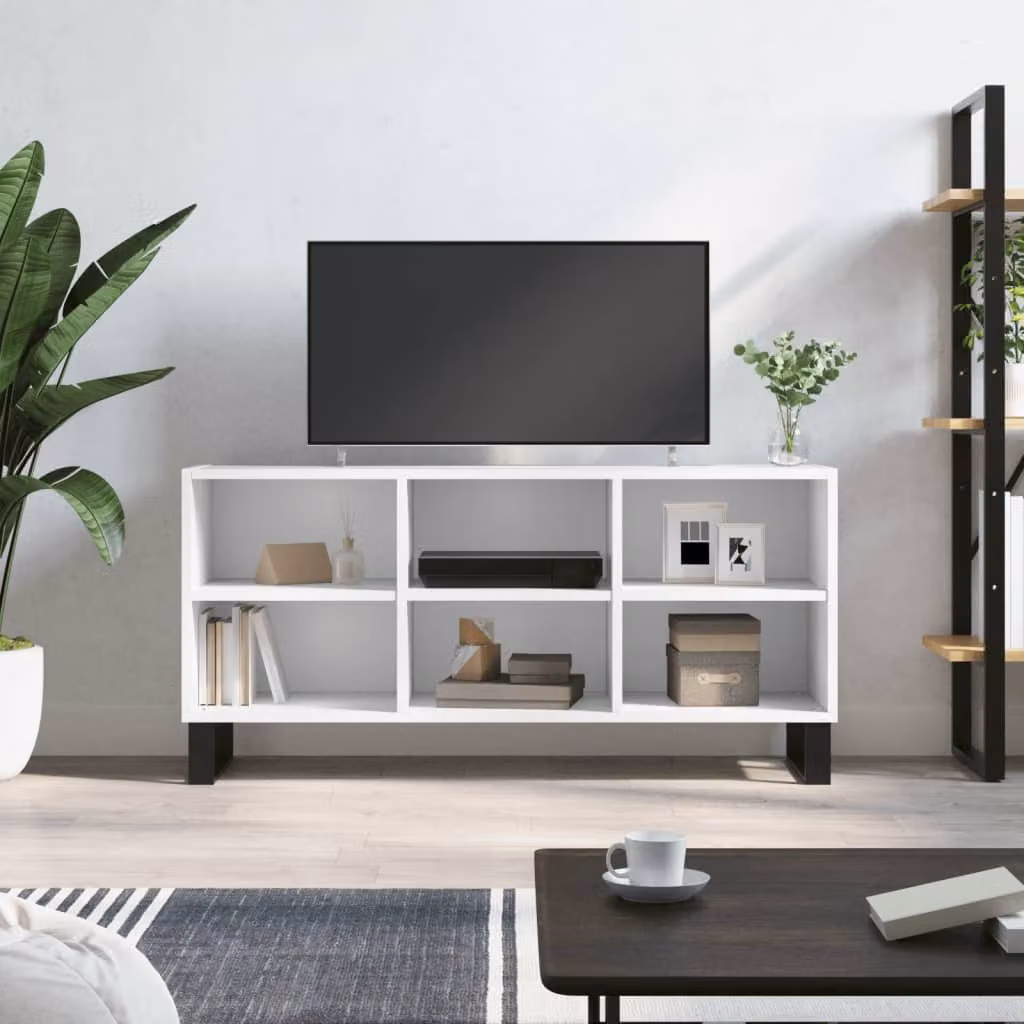 vidaXL Mobile Porta TV Bianco Moderno in Legno e Metallo L: 103,5 cm, P: 30 cm, H: 50 cm
