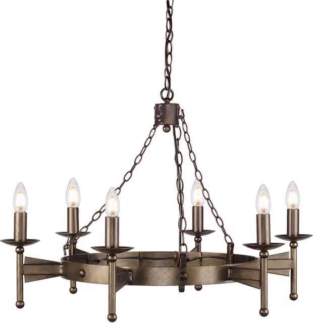 Lampadario Industrial Nordico Cromwell Metallo Bronzo Antico 6 Luci E14