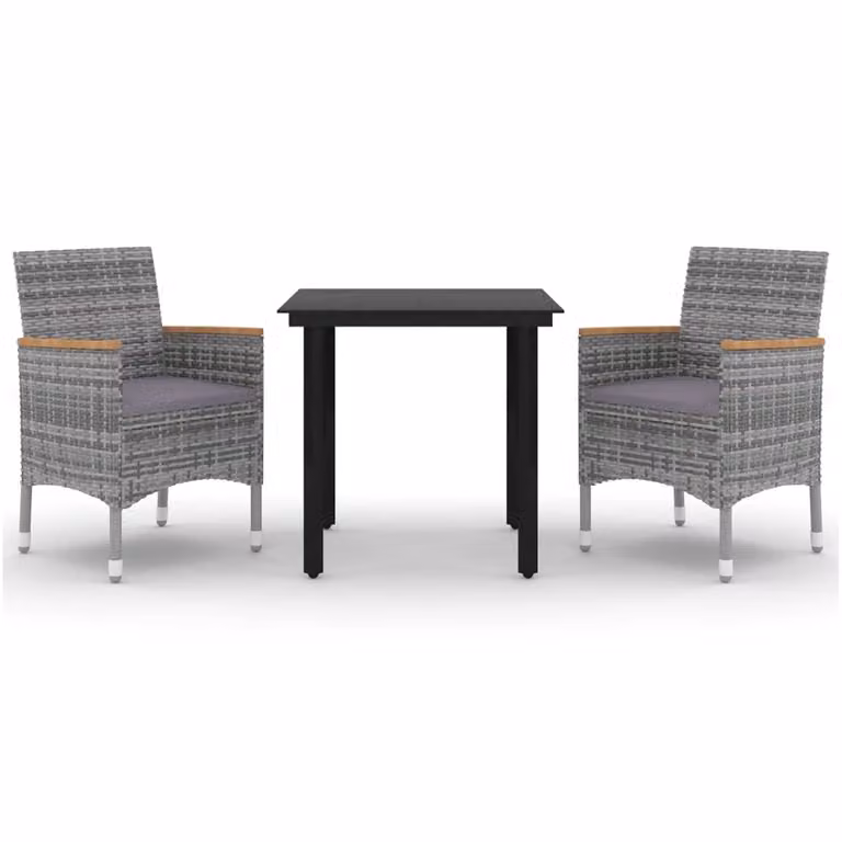 Set da Pranzo per Giardino 3 pz con Cuscini Polyrattan e Vetro