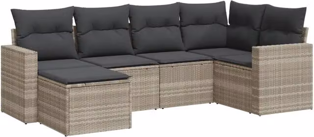 Set Divano da Giardino a L con 6 Pezzi DESIGN IN, Salotto Moderno in Polyrattan Grigio con Cuscini Imbottiti e Rivestimenti Rimovibili – 1