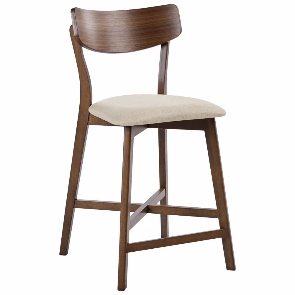 Set di 2 sedie da pranzo Beliani IT in stile retrò con struttura in legno di gomma e seduta in tessuto beige e marrone senza braccioli – 2