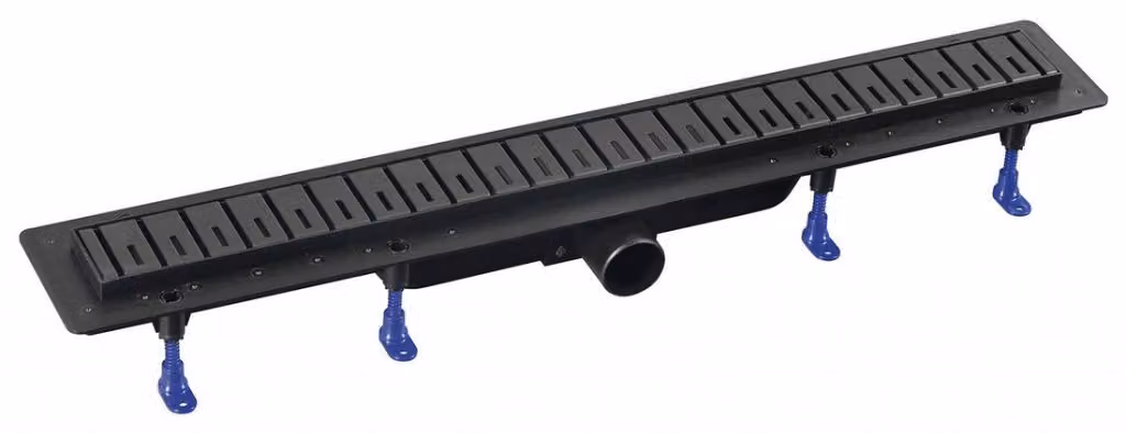 Canale a pavimento KLAVER con griglia in acciaio inox, L-910, DN50, nero opaco
