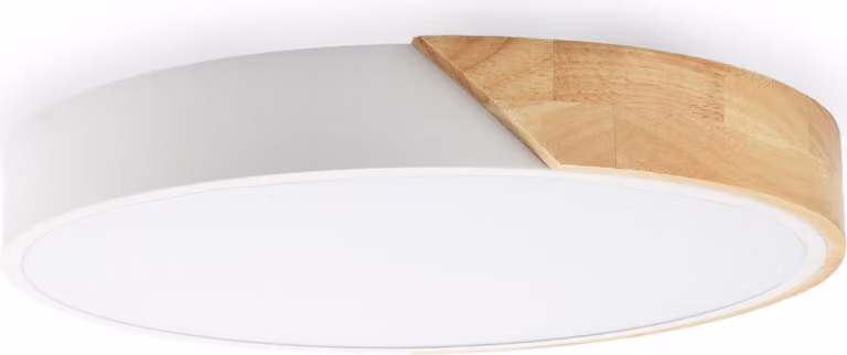 Plafoniera LED rotonda "KUMO" 30W Ø40cm, Metallo bianco con legno naturale, Luce selezionabile 3000K-4000K-6000K