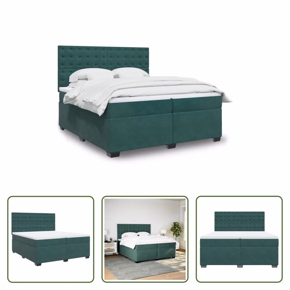 The Living Store Letto a molle con materasso verde scuro 200x200 cm in velluto