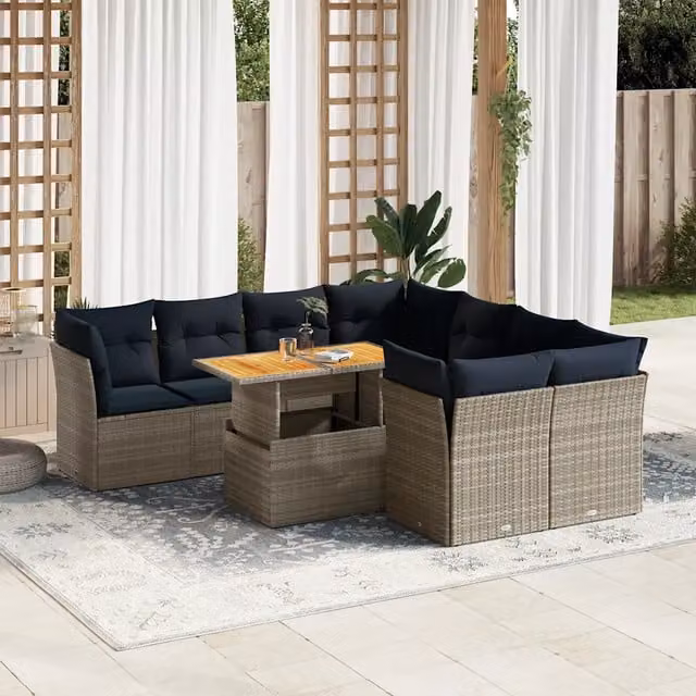 Set Divano da Giardino 9 pz con Cuscini Grigio in Polyrattan 3326910