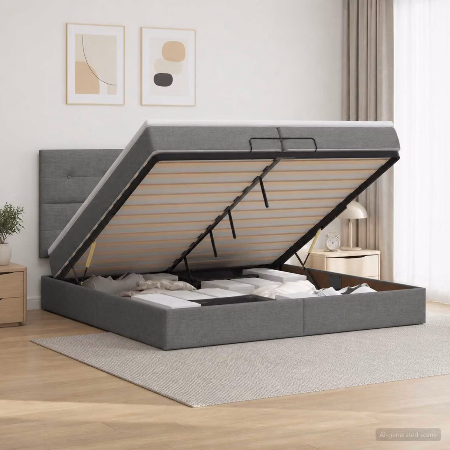 Letto ottomano con materasso vidaXL in tessuto Grigio Scuro L: 200 cm, P: 200 cm, H: 140 cm
