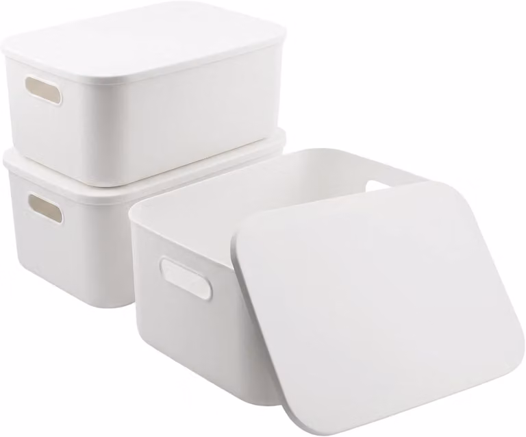 Contenitori con coperchio, 35 x 24,9 x 15 cm, set da 3, contenitori in plastica per l'organizzazione