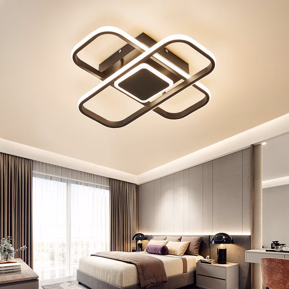 Plafoniera LED Plafoniera SX8771B struttura in metallo laccato nero con telecomando Colore luce/luminosità regolabile dimmerabile Plafoniera LED per camera da letto