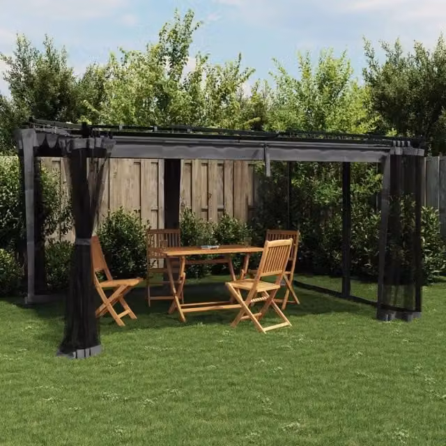 Gazebo con Pareti in Rete Antracite 4x3 m in Acciaio 4003912