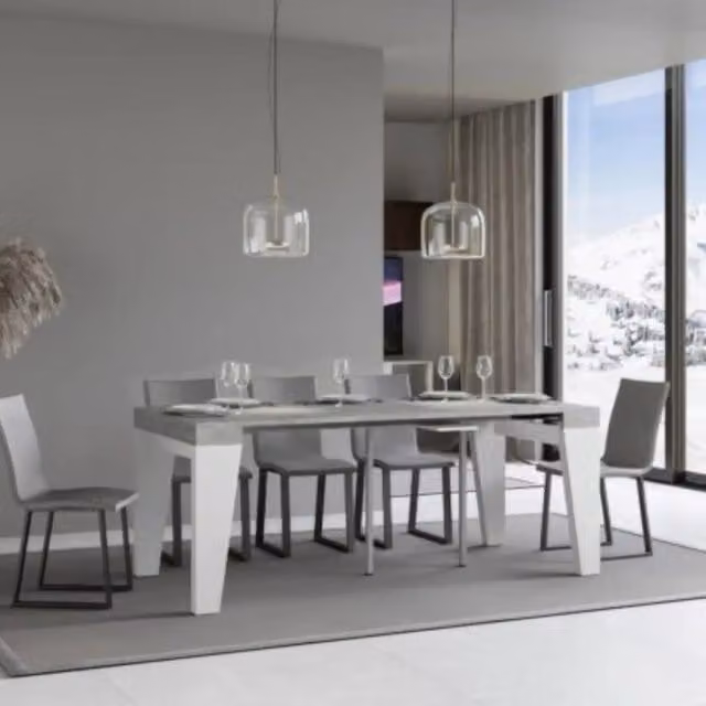 Consolle allungabile 90x40/196 cm Naxy Mix Small piano cemento - struttura bianco frassino
