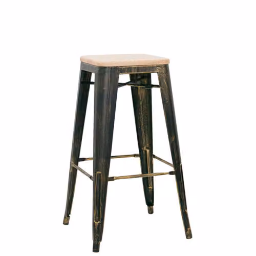Sgabello industrial senza schienale con seduta in legno Francoforte