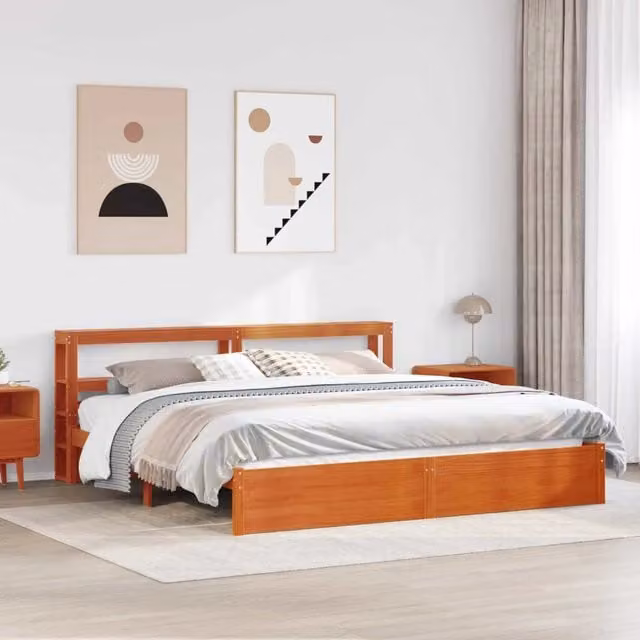 Struttura del letto con lo scaffale Marrone cerato 200 x 200 cm 3422771
