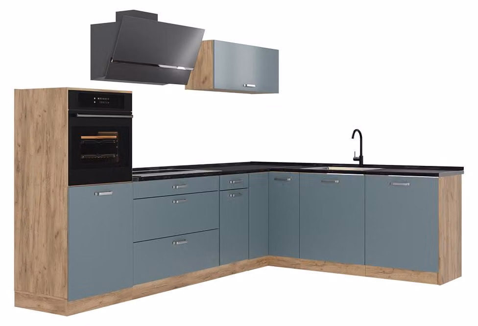 Cucina angolare completa Vicco R-Line Grigio-blu/Rovere dorato 287 x cm piano di lavoro Antracite, Model 67465