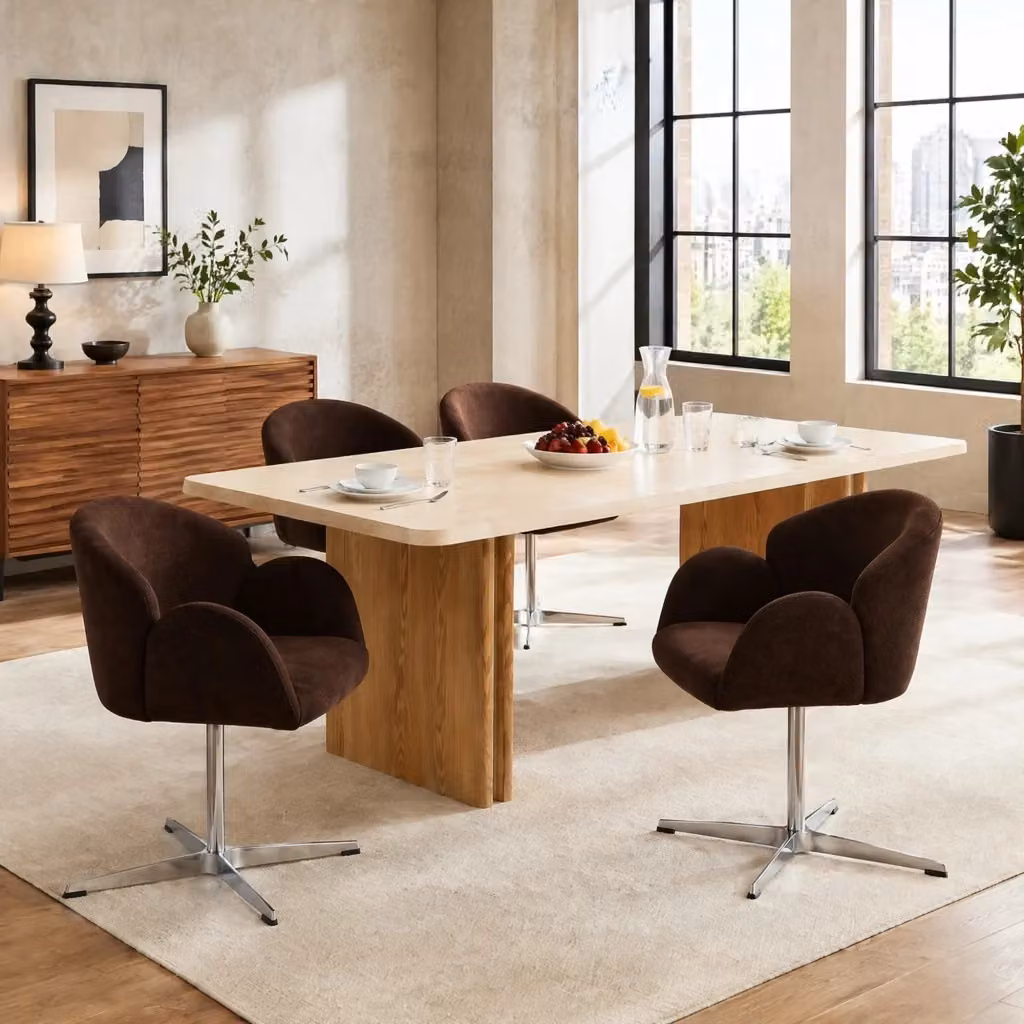 Sedia girevole da pranzo WISHDOR in tessuto marrone con base in metallo e seduta imbottita moderna – 2